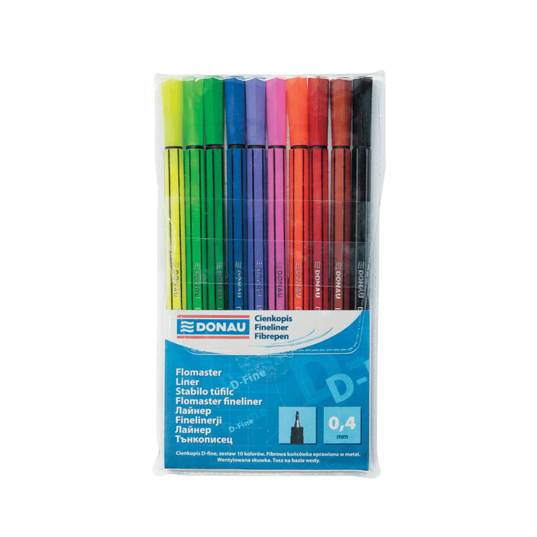 Fine liner, varf fetru 0.4mm, DONAU D-Fine - 10 culori/set