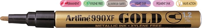 Marker cu vopsea ARTLINE 990XF, corp metalic, varf rotund 1.2mm - auriu