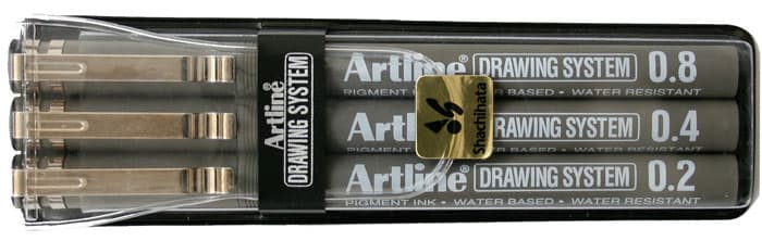 Liner pentru desen tehnic ARTLINE, varf fetru (0.2/0.4/0.8mm), 3 buc/set - negru