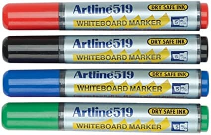 Marker pentru tabla de scris ARTLINE 519 - Dry safe ink 48h, varf tesit 2.0-5.0mm, 4 culori/set