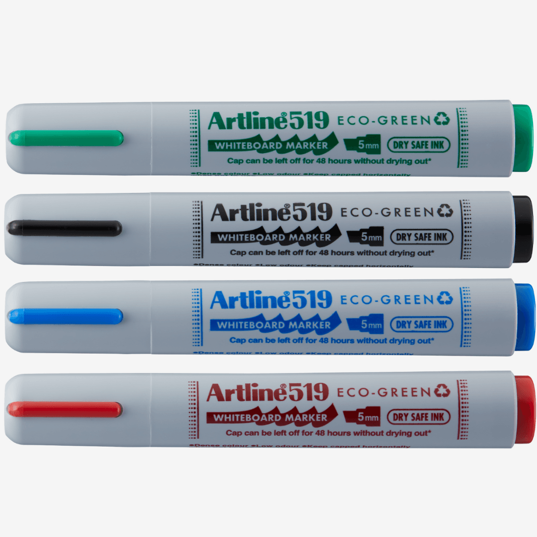 Marker pentru tabla de scris ARTLINE 519 Eco Green - Dry safe ink 48h, varf tesit 2.0-5.0mm, 4 cul/s