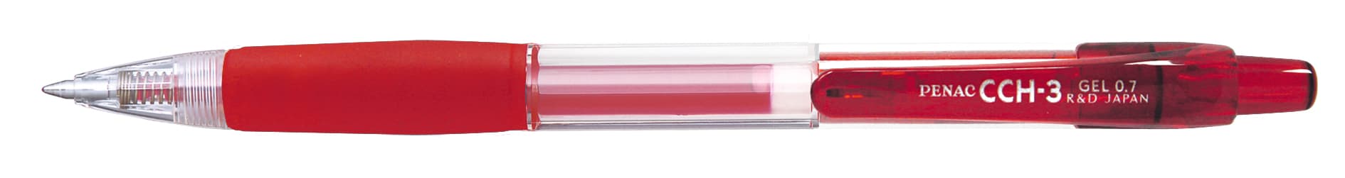 Pix cu gel PENAC CCH-3, rubber grip, 0.7mm, corp transparent, accesorii rosii, scriere rosie