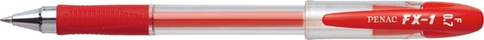 Pix cu gel PENAC FX-1, rubber grip, 0.7mm, con metalic, corp transparent - scriere rosie