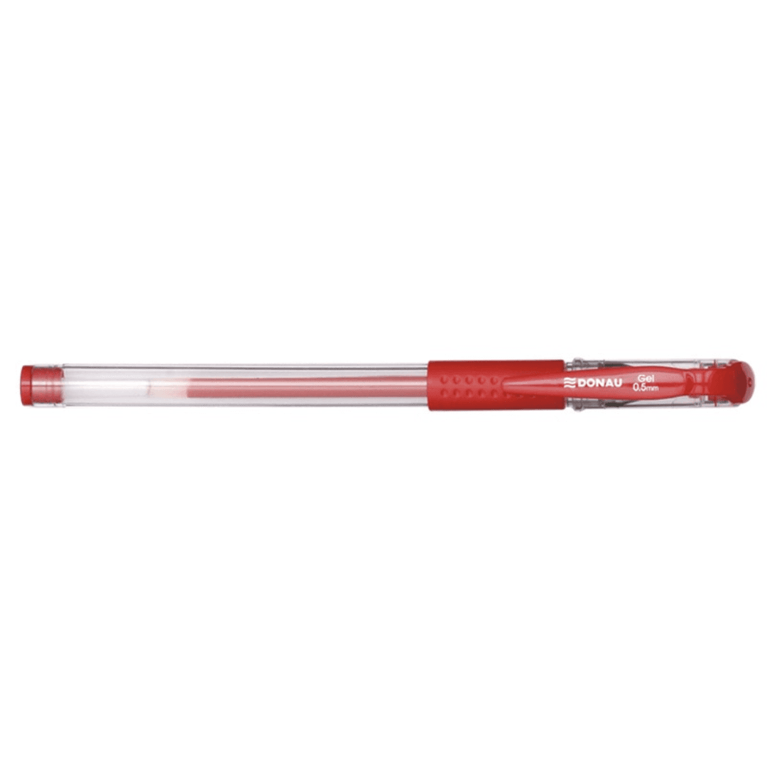 Pix transparent cu gel, rubber grip, 0.5 mm, cerneala rezistenta la apa, DONAU - rosu