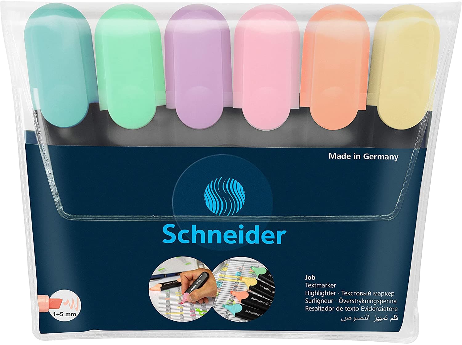 Textmarker SCHNEIDER Job Pastel, varf lat, 6 culori/set -(turcoaz, menta, lavanda, roze, piersica, v