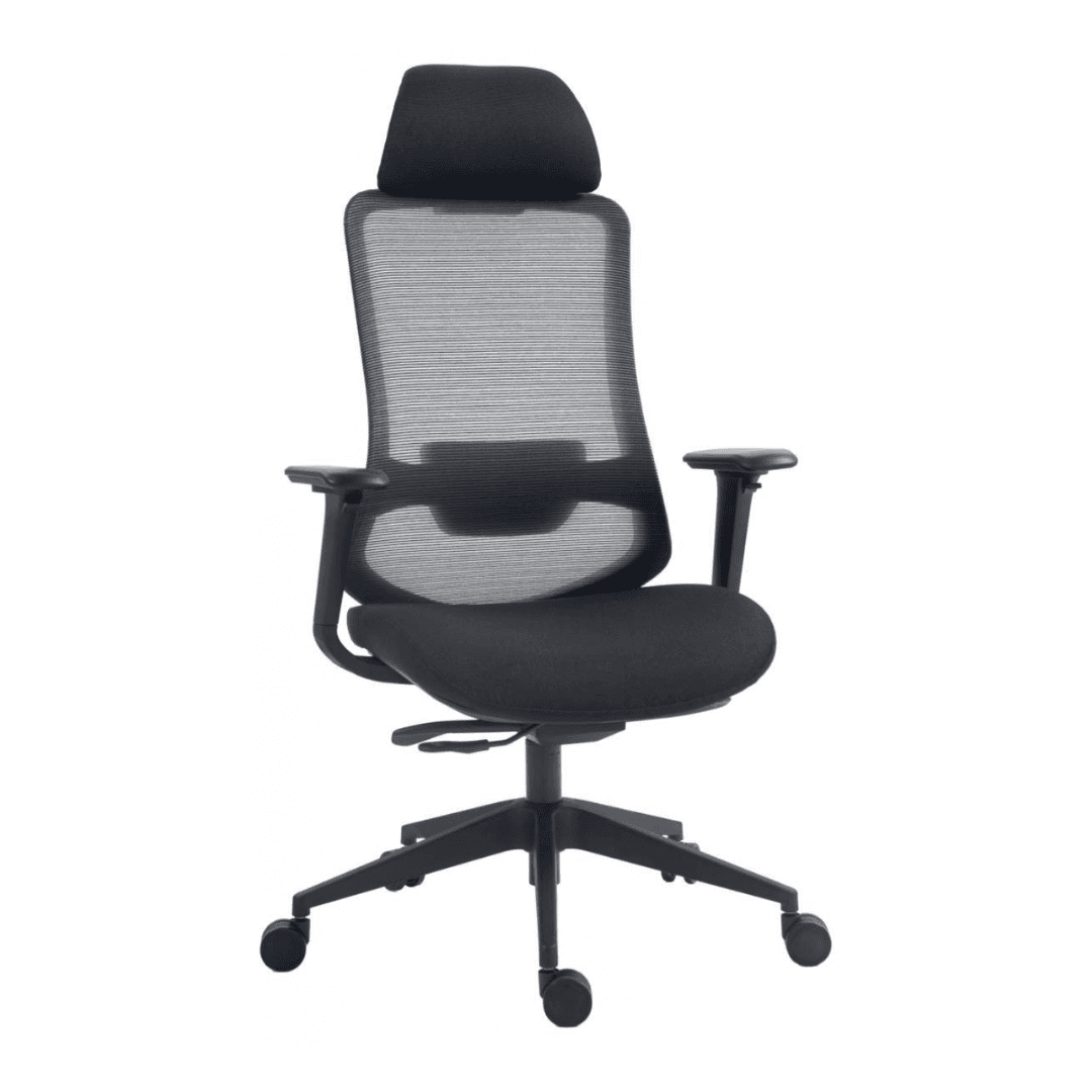 Scaun de birou, brate plastic, rotile, mesh textil/stofa, cu tetiera, Office Products Siros - negru