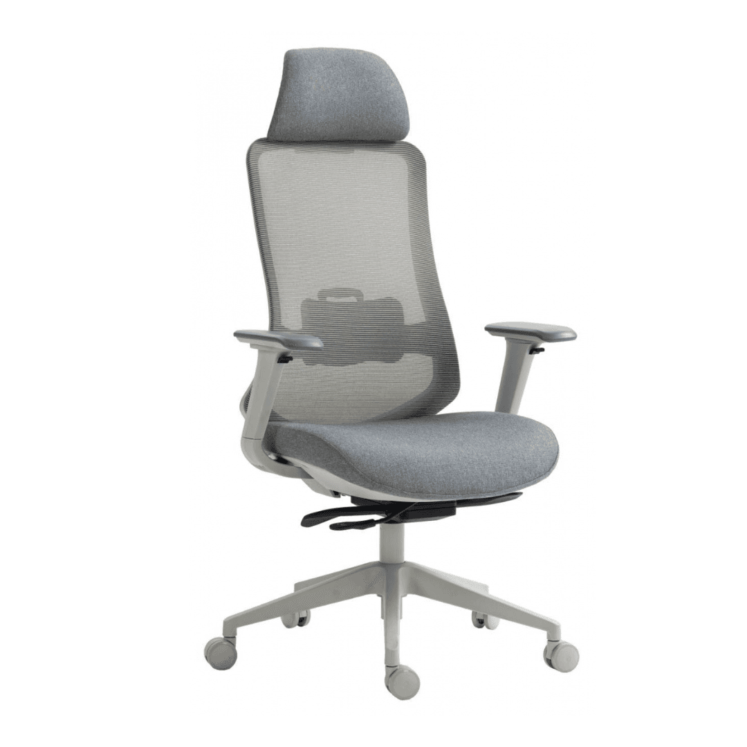 Scaun de birou, brate plastic, rotile, mesh textil/stofa, cu tetiera, Office Products Siros - gri