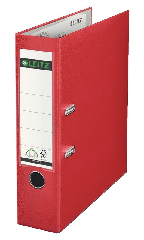 Biblioraft LEITZ 180, PP, partial reciclat, FSC, A4, 80 mm, rosu