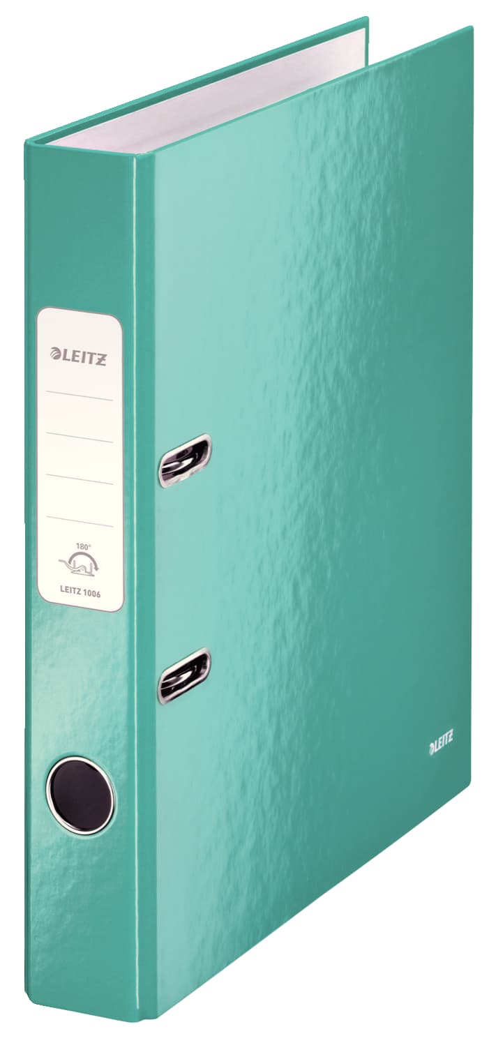 Biblioraft LEITZ 180 WOW, carton laminat, partial reciclat, FSC, A4, 52 mm, turcoaz