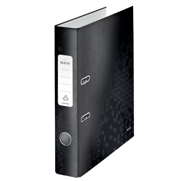 Biblioraft LEITZ 180 WOW, carton laminat, partial reciclat, FSC, A4, 52 mm, negru