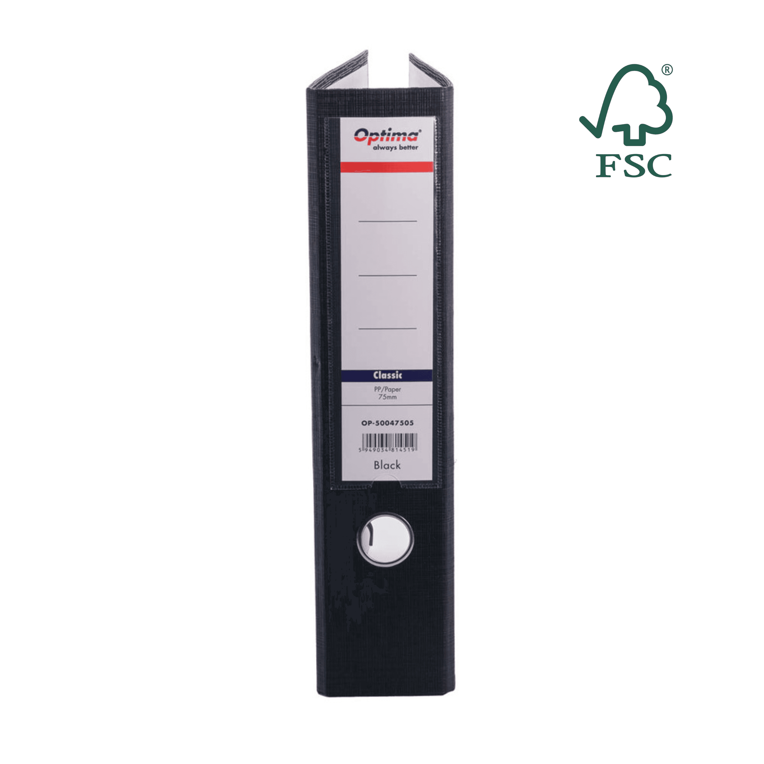 Biblioraft A4, plastifiat PP/paper, margine metalica, 75 mm, Optima Classic - negru