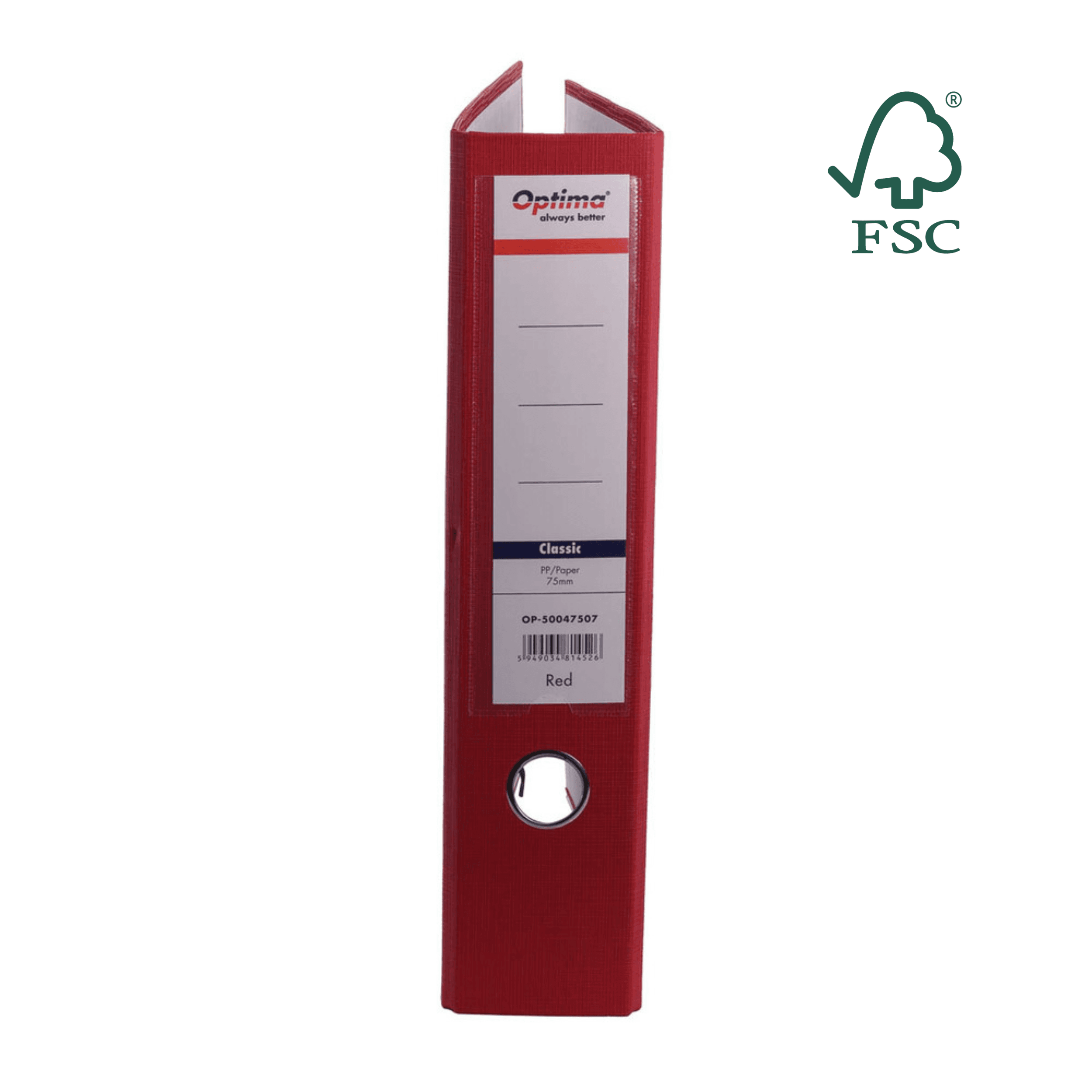 Biblioraft A4, plastifiat PP/paper, margine metalica, 75 mm, Optima Classic - rosu