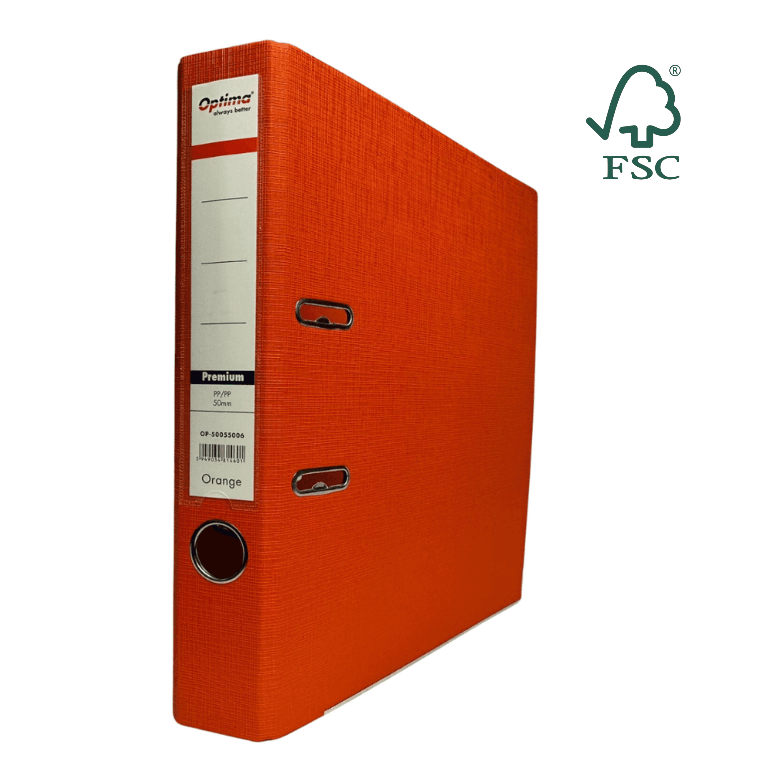 Biblioraft A4, plastifiat PP/PP, margine metalica, 50 mm, Optima Premium - portocaliu