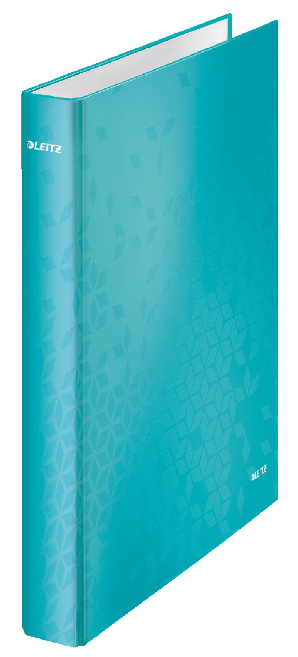Caiet mecanic LEITZ WOW, carton laminat, partial reciclat, FSC, A4, mecanism 2DR, inel 25mm, turcoaz