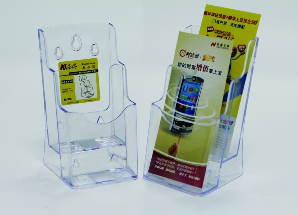 Display plastic pentru brosuri, de birou/perete, 2 x 1/3A4, KEJEA - transparent