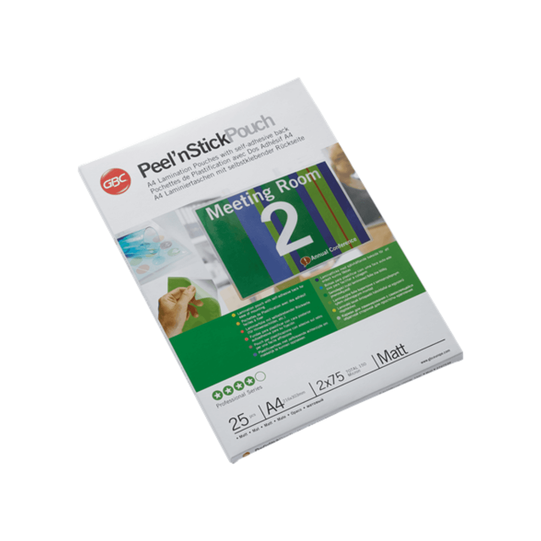 Folie laminare GBC, la cald, auto-adeziva, mata, A4, 75 microni, 25 buc/set
