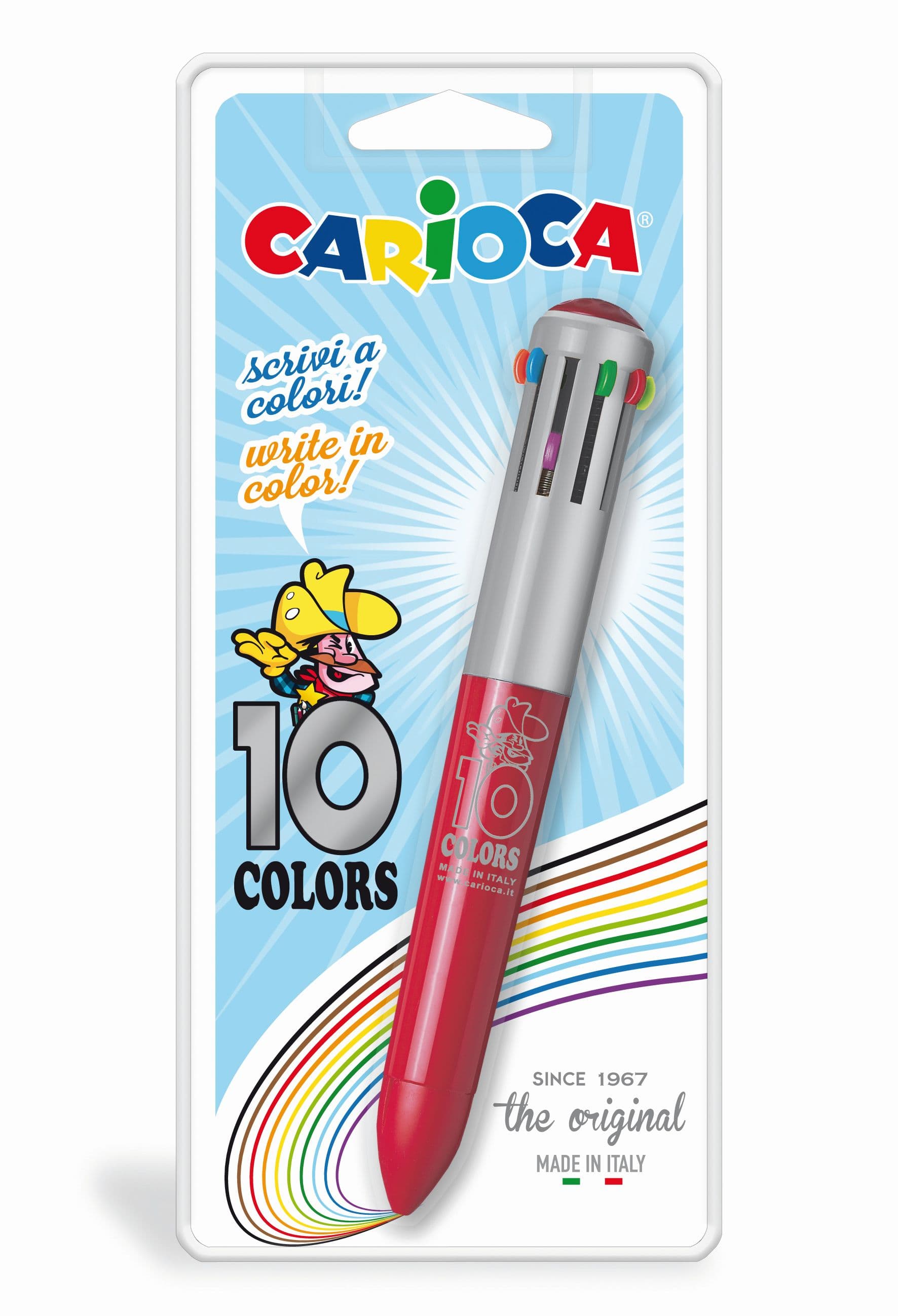 Pix cu 10 culori, corp gri/color, blister, CARIOCA