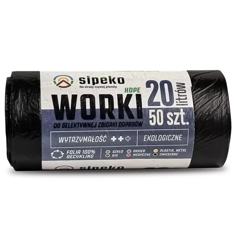 Saci menajeri standard HDPE, 20L, 45 x 50cm, 6 microni, 50buc/rola, Sipeko - negri