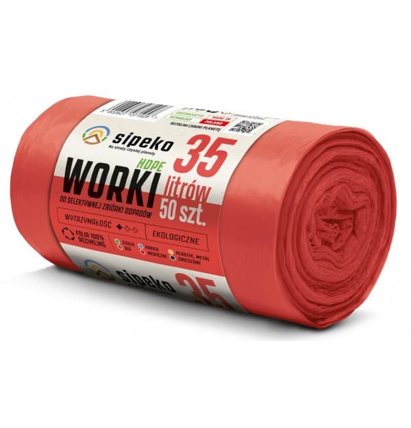 Saci menajeri standard HDPE, 35L, 50 x 54cm, 6 microni, 50buc/rola, Sipeko - rosii