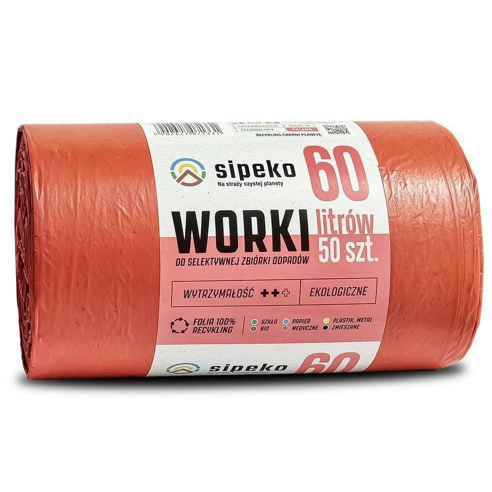 Saci menajeri standard HDPE, 60L, 57 x 72cm, 6 microni, 50buc/rola, Sipeko - rosii