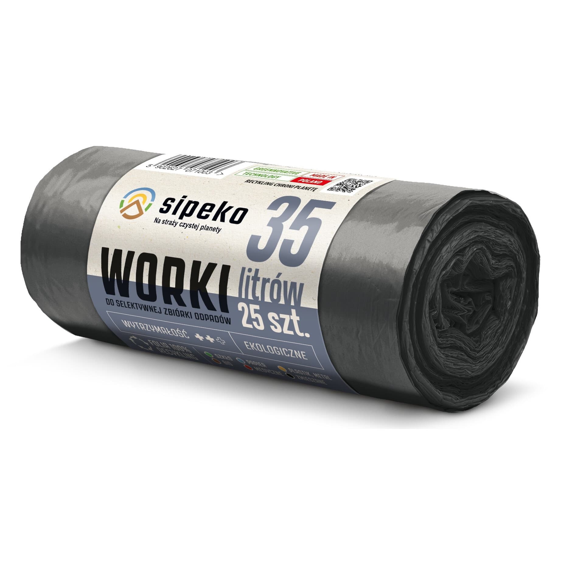Saci menajeri rezistenti LDPE, 35L, 50 x 60cm, 20 microni, 25buc/rola, Sipeko - negri