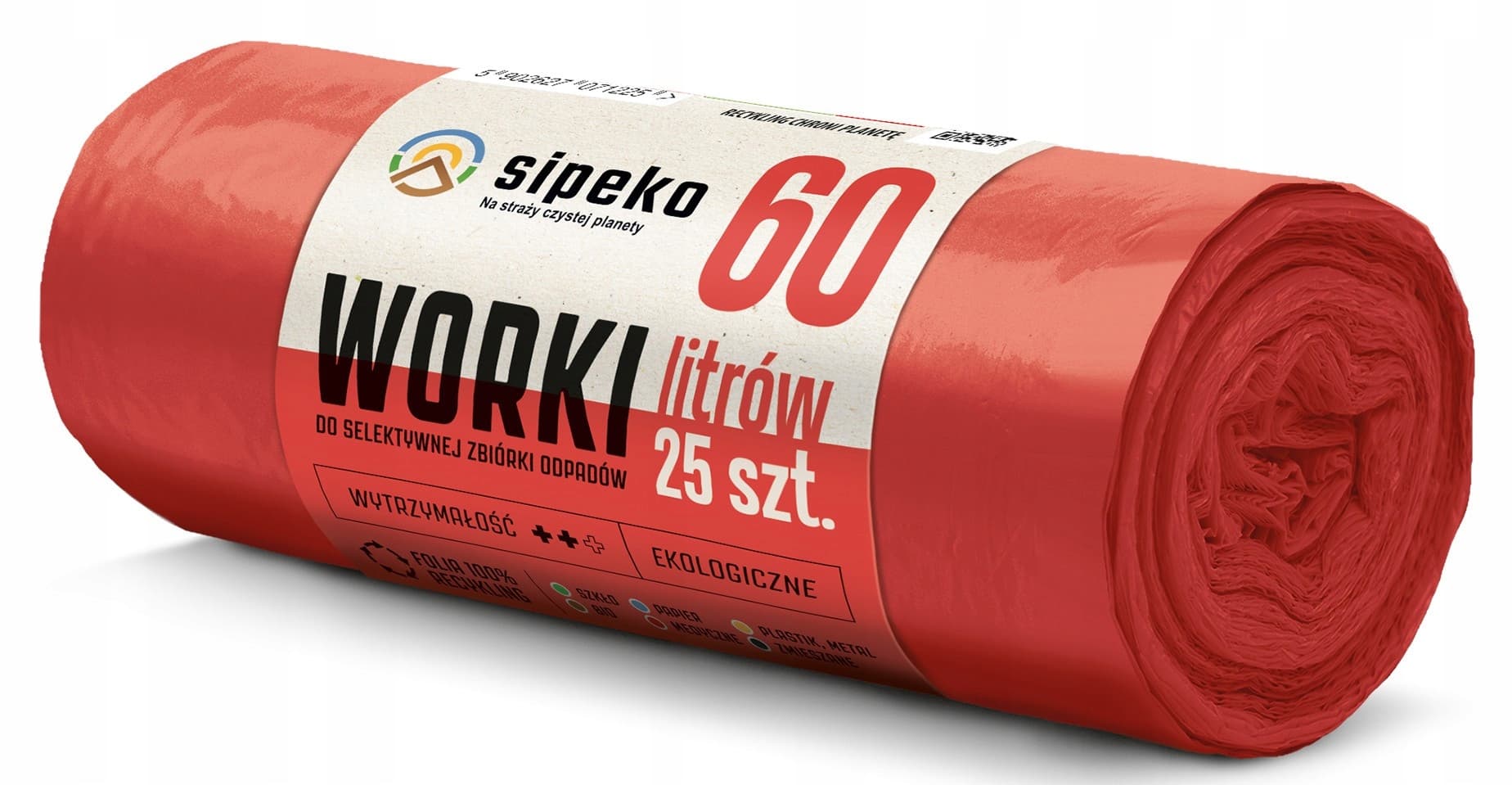 Saci menajeri rezistenti LDPE, 60L, 60 x 72cm, 20 microni, 25buc/rola, Sipeko - rosii