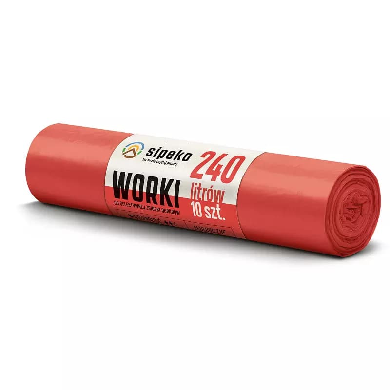 Saci menajeri super rezistenti LDPE, 240L, 95 x 140cm, 43 microni, 10buc/rola, Sipeko - rosii