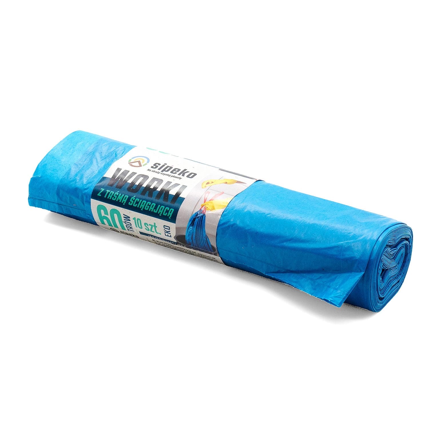 Saci menajeri super strong LDPE, 60L, cu snur, 60 x 67cm, 25 microni, 10buc/rola, Sipeko - albastri